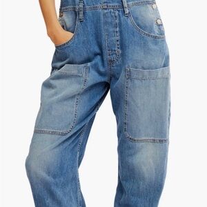 Free People Light Blue Relaxed Denim Overalls